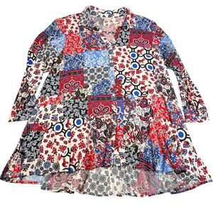 For the Republic womens long sleeved red floral elephant print dress.  2X boho